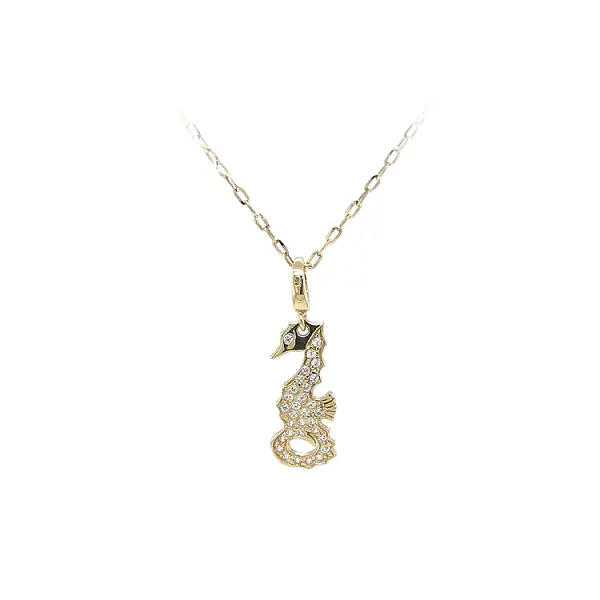 Gold Pendant Sea Horse with Zircons