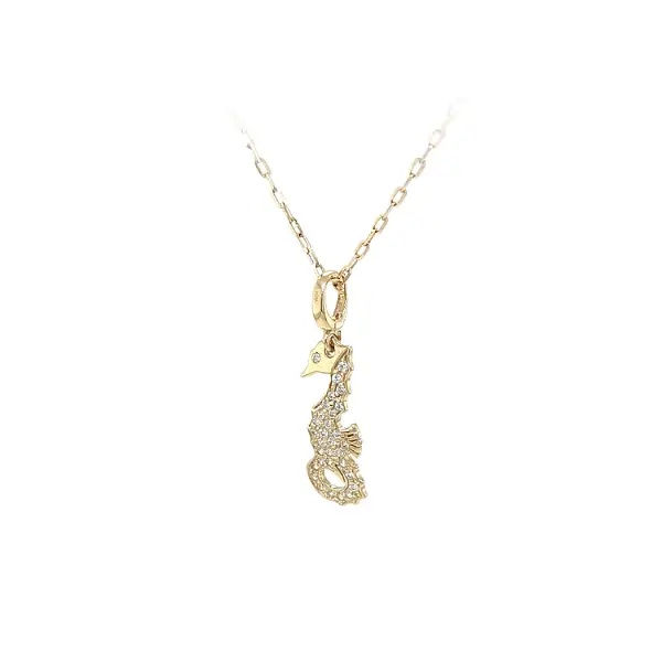 Gold Pendant Sea Horse with Zircons