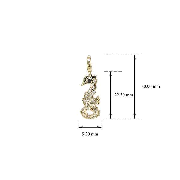 Gold Pendant Sea Horse with Zircons
