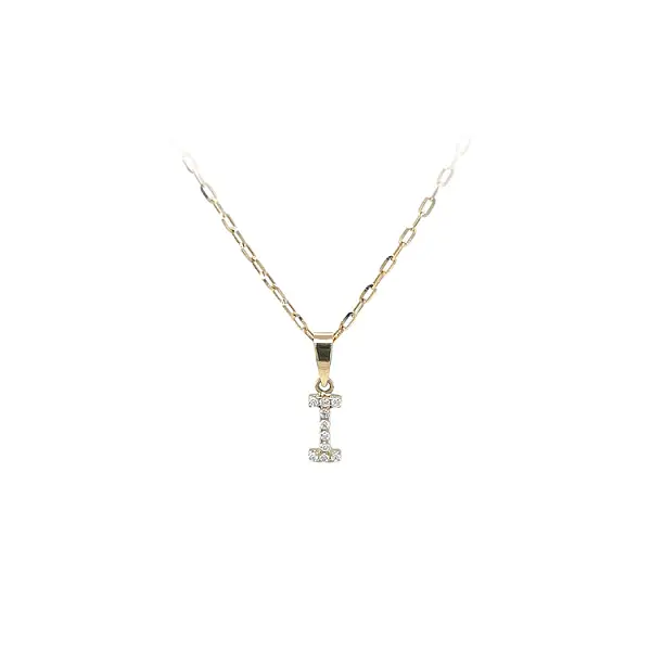 Gold Pendant Letter I with Zircones