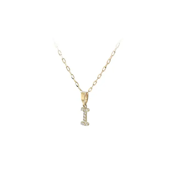 Gold Pendant Letter I with Zircones
