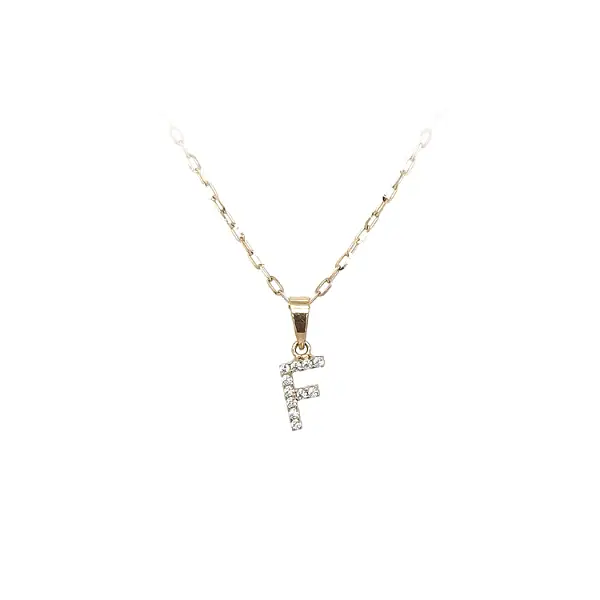 Gold Pendant Letter F with Zirconia