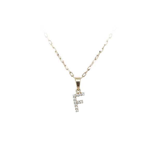 Gold Pendant Letter F with Zirconia