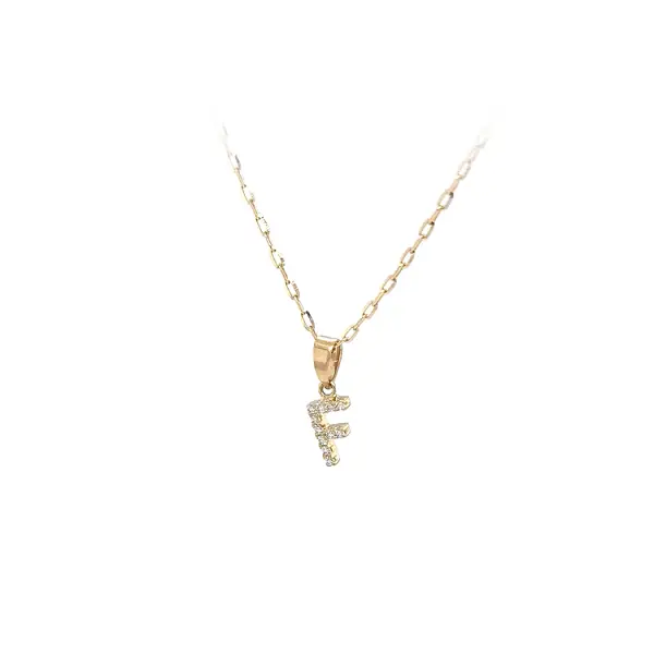 Gold Pendant Letter F with Zirconia