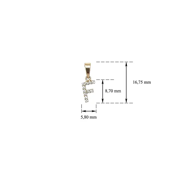 Gold Pendant Letter F with Zirconia