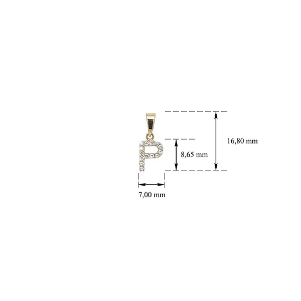 Gold Pendant Letter P with Zircones