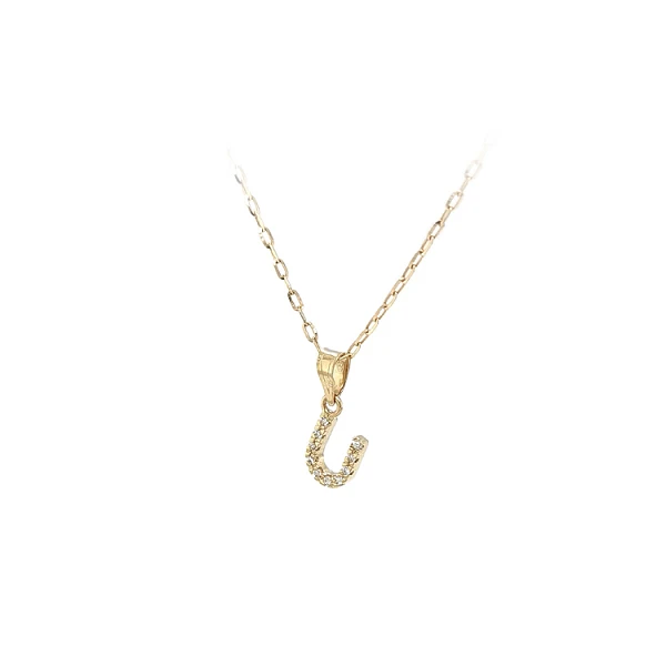 Gold Pendant Letter U with Zirconia