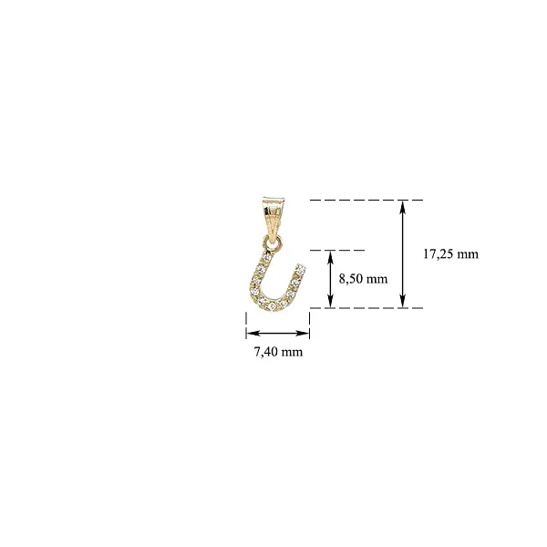 Gold Pendant Letter U with Zirconia