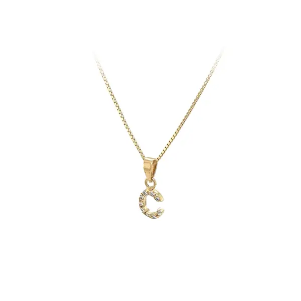Gold Pendant with Zircons Letter C