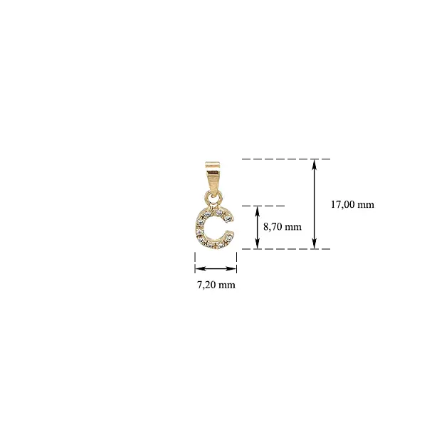 Gold Pendant with Zircons Letter C