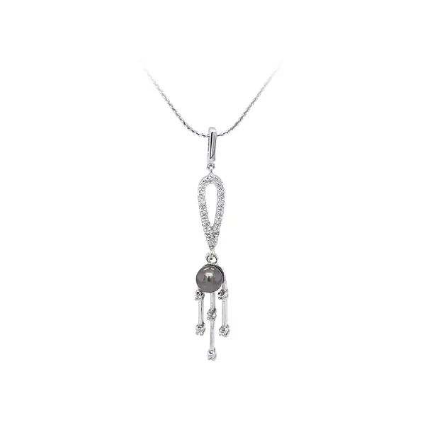Pendant with Pearl and White Gold Zircons