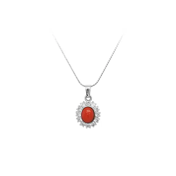 Pendant with Coral and White Gold Zircons