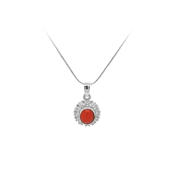 Pendant with Coral and White Gold Zircons