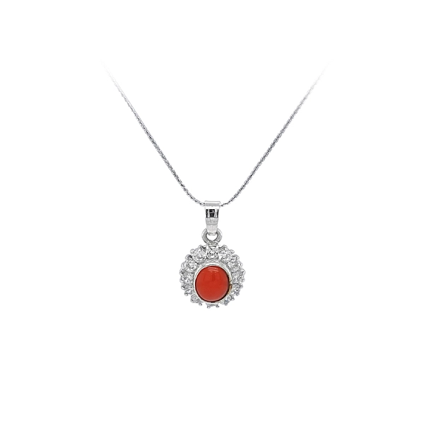 Pendant with Coral and White Gold Zircons