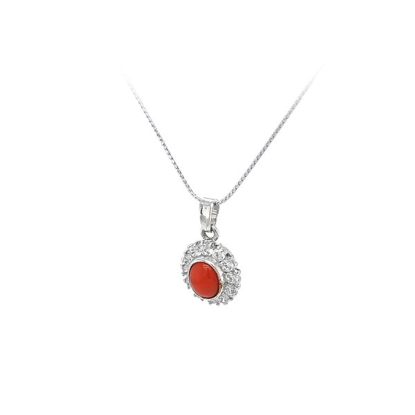 Pendant with Coral and White Gold Zircons
