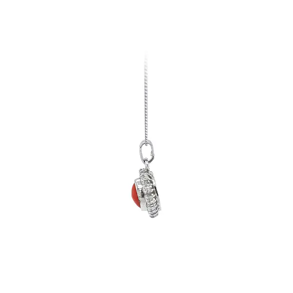 Pendant with Coral and White Gold Zircons