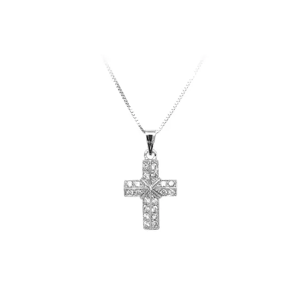 Pendant Cross with White Gold Zircons