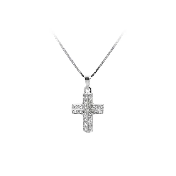 Pendant Cross with White Gold Zircons
