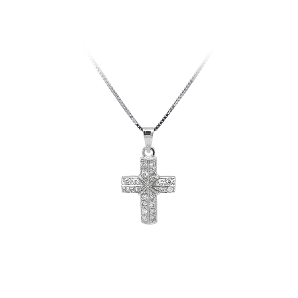 Pendant Cross with White Gold Zircons