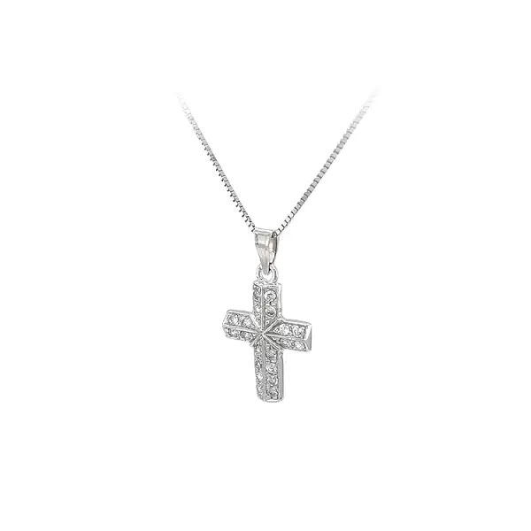 Pendant Cross with White Gold Zircons