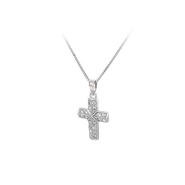 Pendant Cross with White Gold Zircons