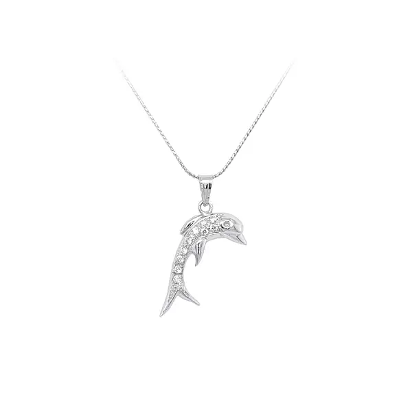 Pendant Dolphin with White Gold Zircons
