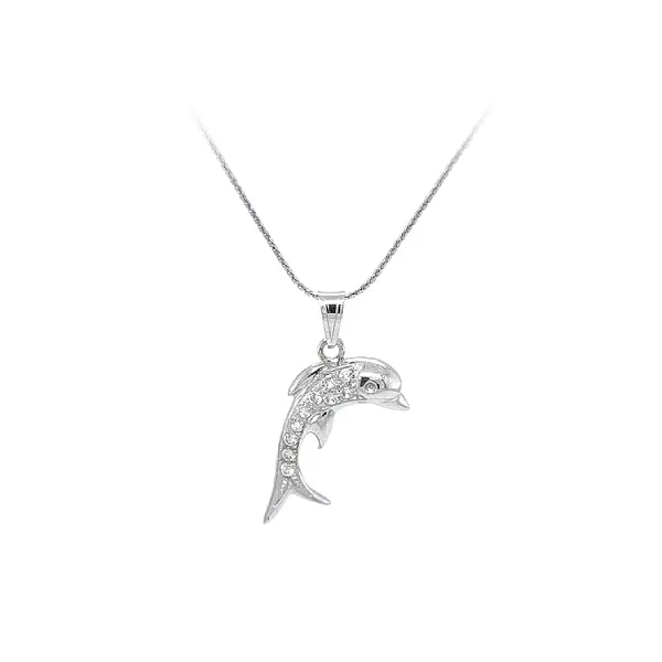 Pendant Dolphin with White Gold Zircons