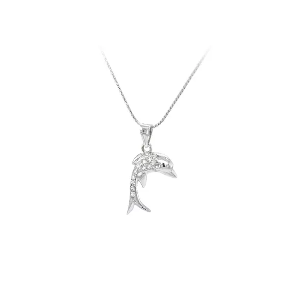 Pendant Dolphin with White Gold Zircons