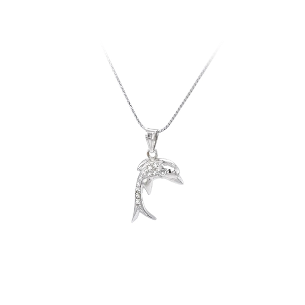 Pendant Dolphin with White Gold Zircons