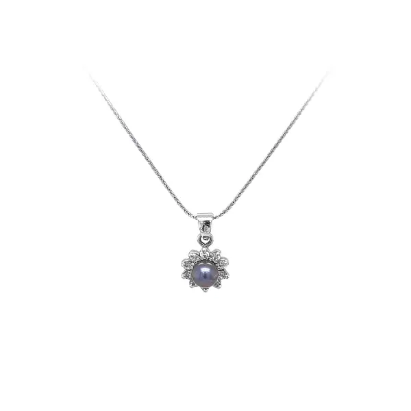 Pendant with Pearl and Zircones White Gold