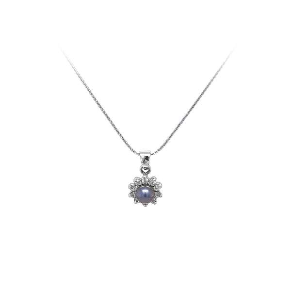 Pendant with Pearl and Zircones White Gold