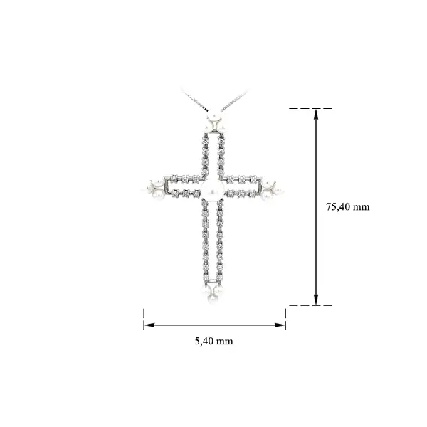 Pendant Cross with Pearl and White Gold Zircons