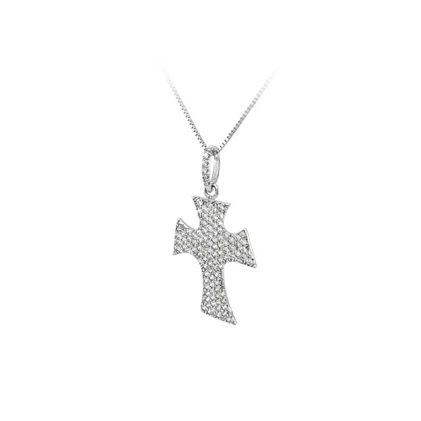Pendant Cross with White Gold Zircons
