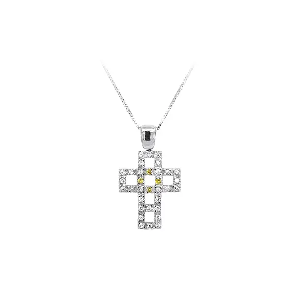 Pendant Cross with White Gold Zircons