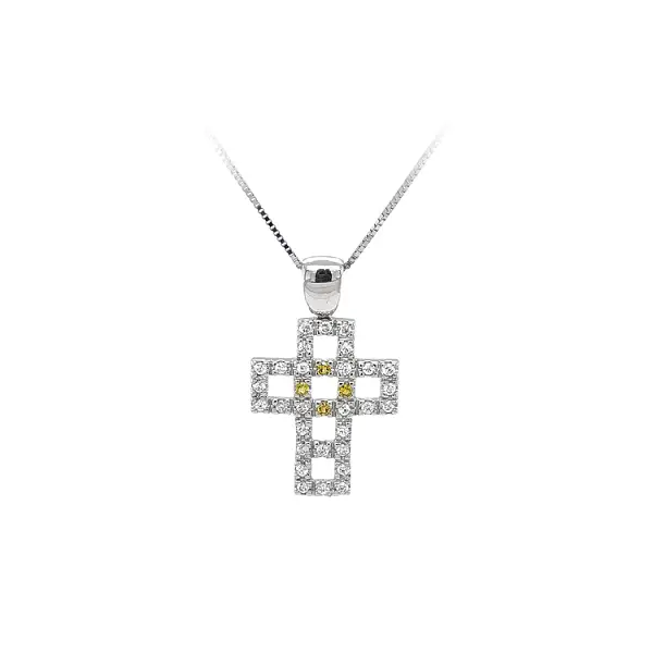 Pendant Cross with White Gold Zircons