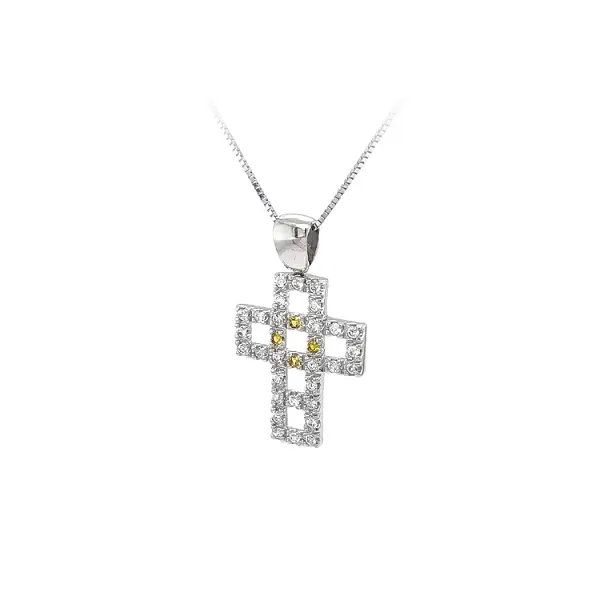 Pendant Cross with White Gold Zircons