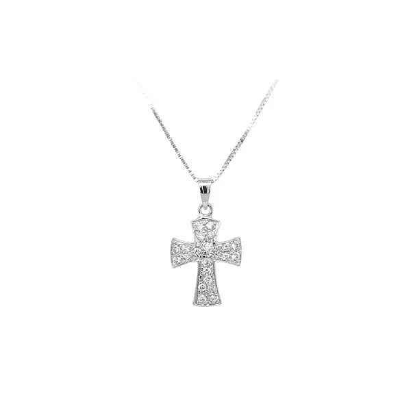 Pendant Cross with White Gold Zircons
