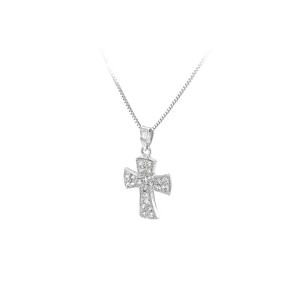 Pendant Cross with White Gold Zircons