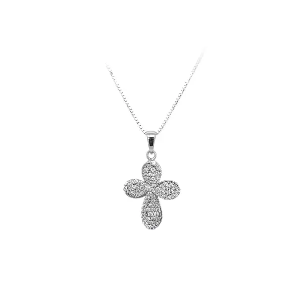 Pendant Cross with White Gold Zircons