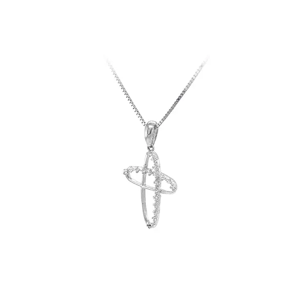 Pendant Cross with White Gold Zircons