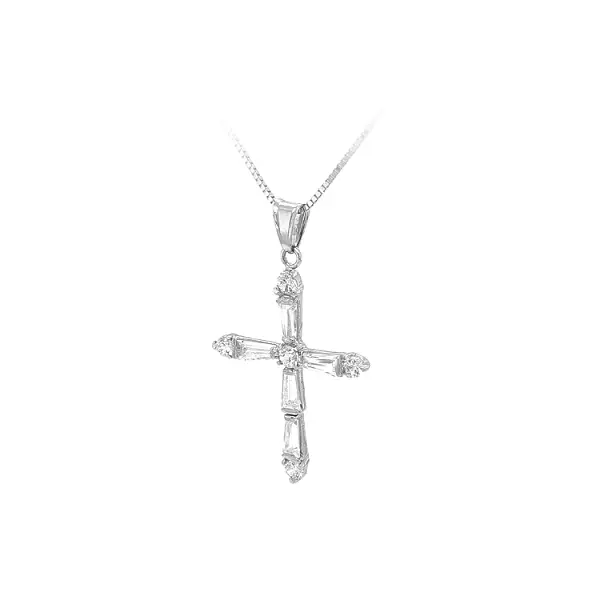 Pendant Cross with White Gold Zircons