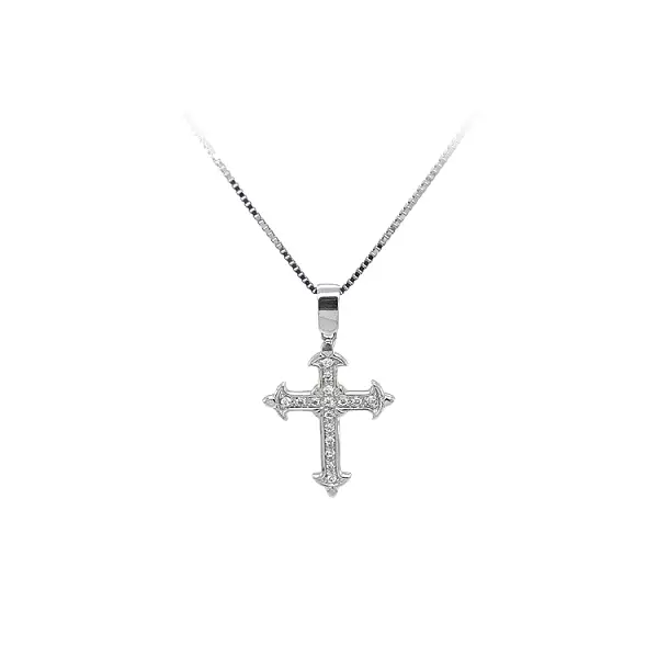 Pendant Cross with White Gold Zircons