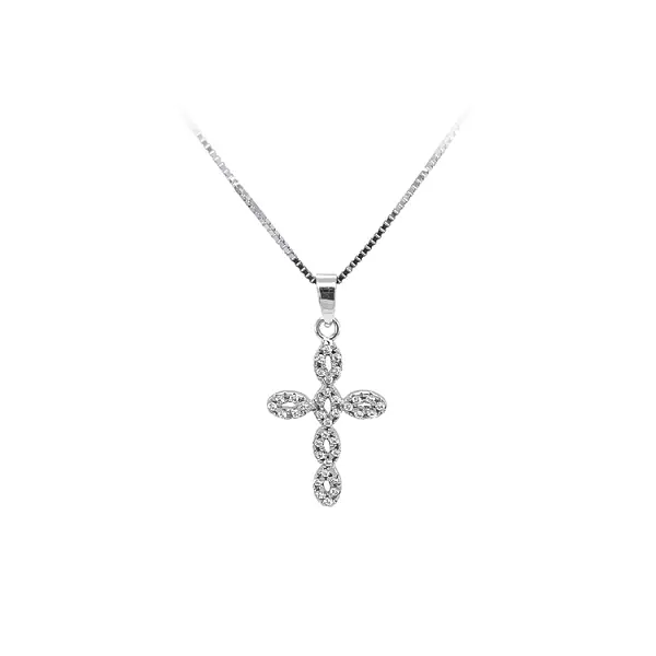 Pendant Cross with White Gold Zircons
