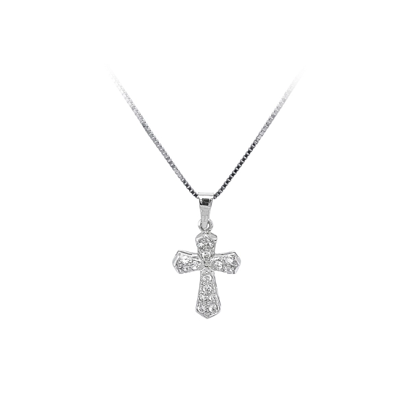 Pendant Cross with White Gold Zircons