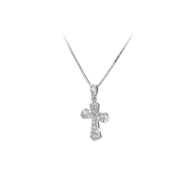 Pendant Cross with White Gold Zircons