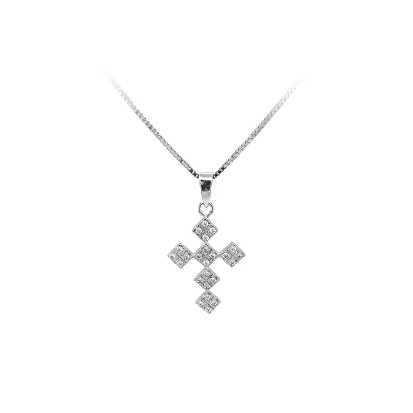 Pendant Cross with White Gold Zircons