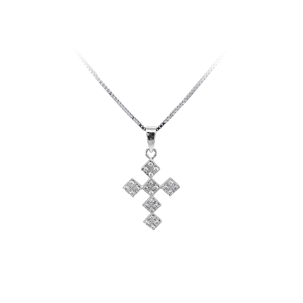 Pendant Cross with White Gold Zircons