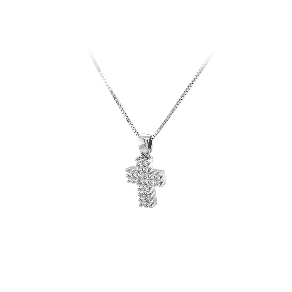 Pendant Cross with White Gold Zircons