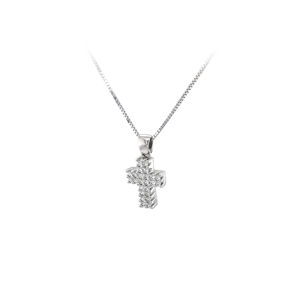 Pendant Cross with White Gold Zircons