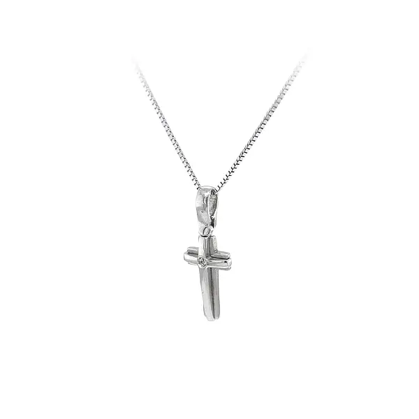 Pendant Cross with Zircon made of White Gold
